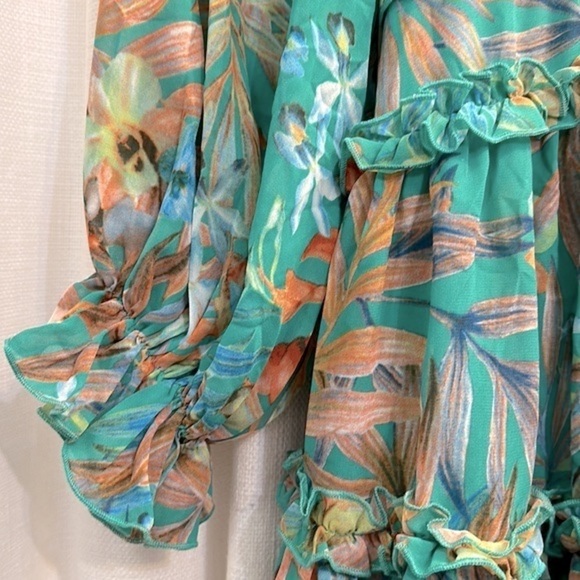 New B. Dainty Polyester Floral Green Cut Out Back Long Sleeve Babydoll Dress - Picture 6 of 13